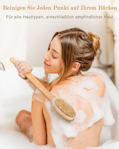 Rückenbürste und Duschbürste mit Langem Stiel, Doppelseitiger Badebürste für Peeling, Weiche und Harte