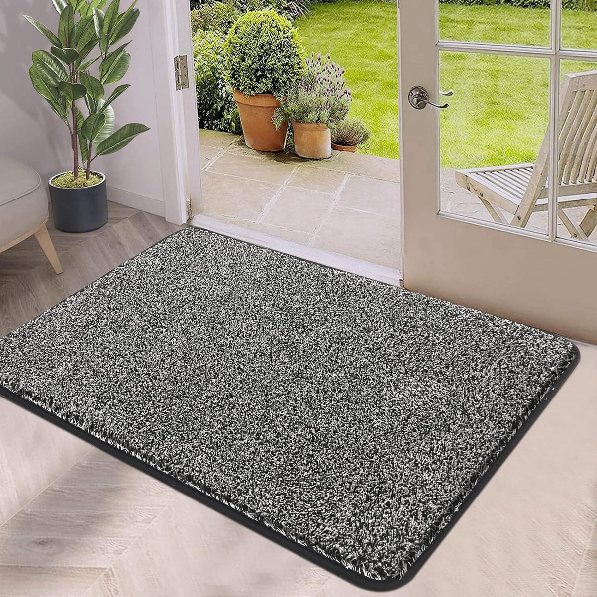 Fußmatte Rutschfester Eingangsteppich Waschbar Schwarz 60x90cm