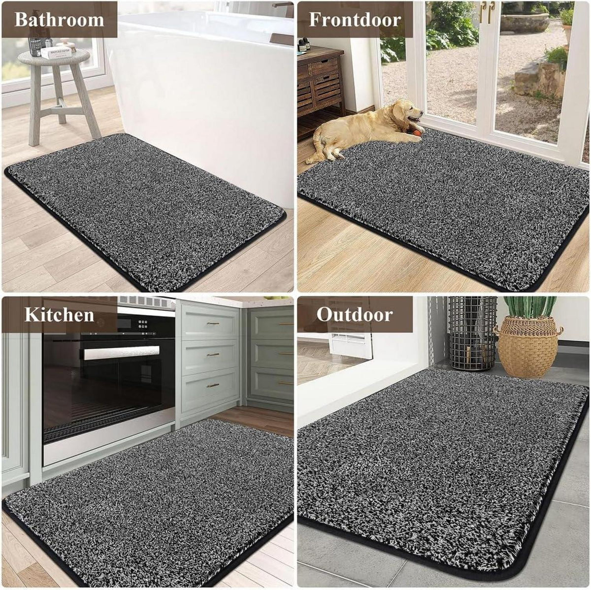 Schwarze Fußmatte 60x90cm Rutschfester Eingangsteppich Waschbar