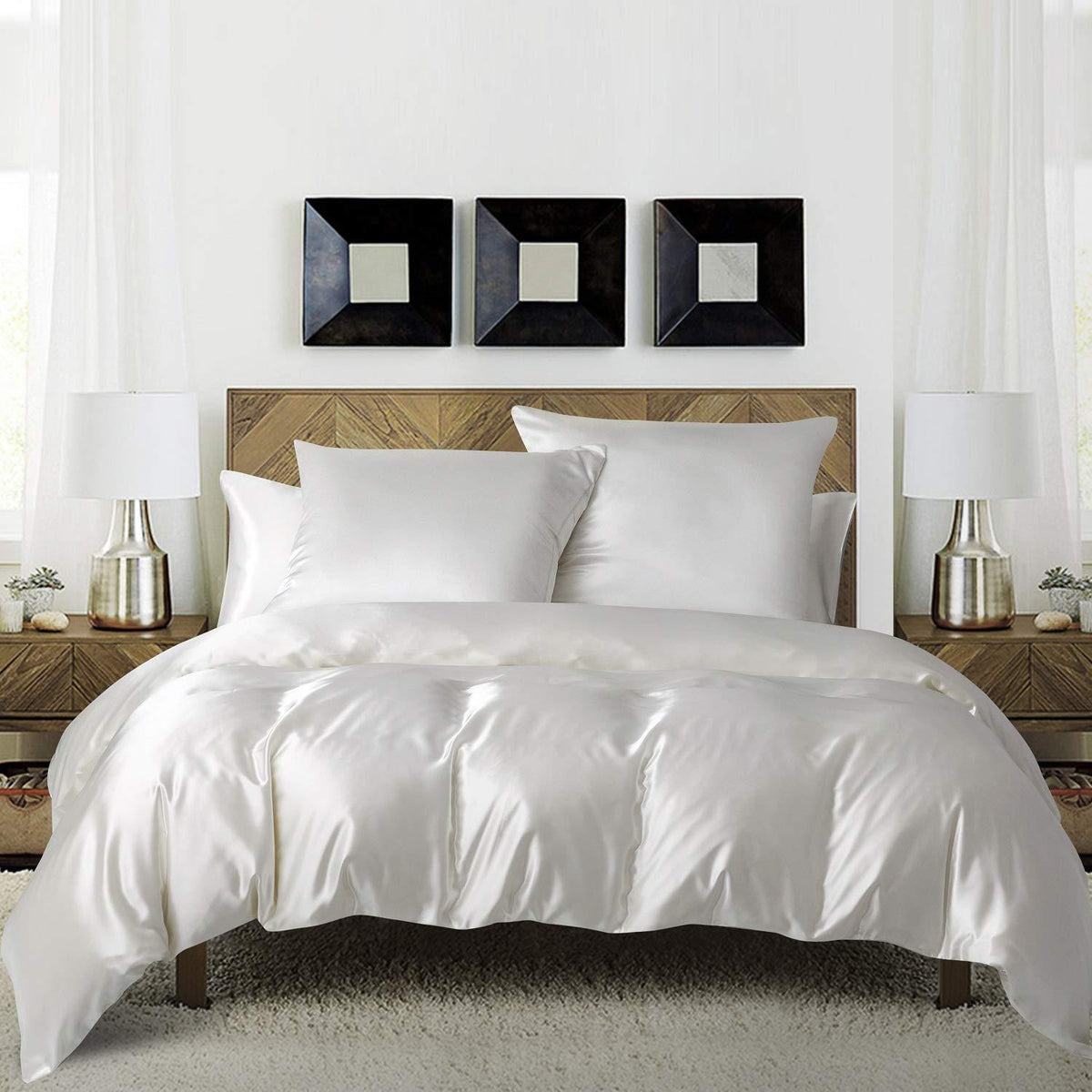 Satin Bettwäsche Set Weiß 220x240cm + 2x 80x80cm