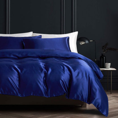 Satin Bettwäsche Set Blau 135x200cm - 2 Bettbezug & 2 Kissenbezug