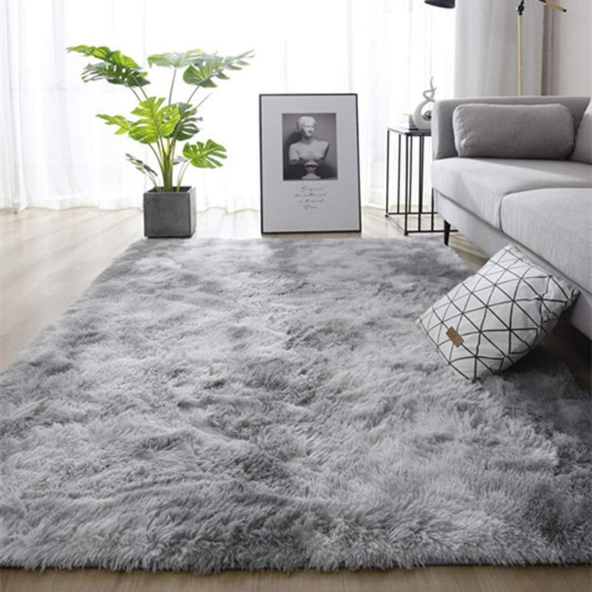Hochflor Teppich 160x230cm Grau Weiß Wohnzimmer Schlafzimmer