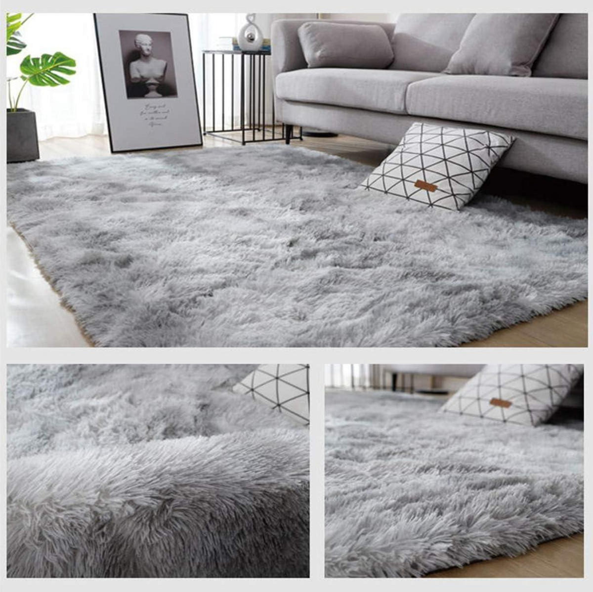 Hochflor Teppich Wohnzimmer Schlafzimmer Langflor Flauschig 160x230cm Grau
