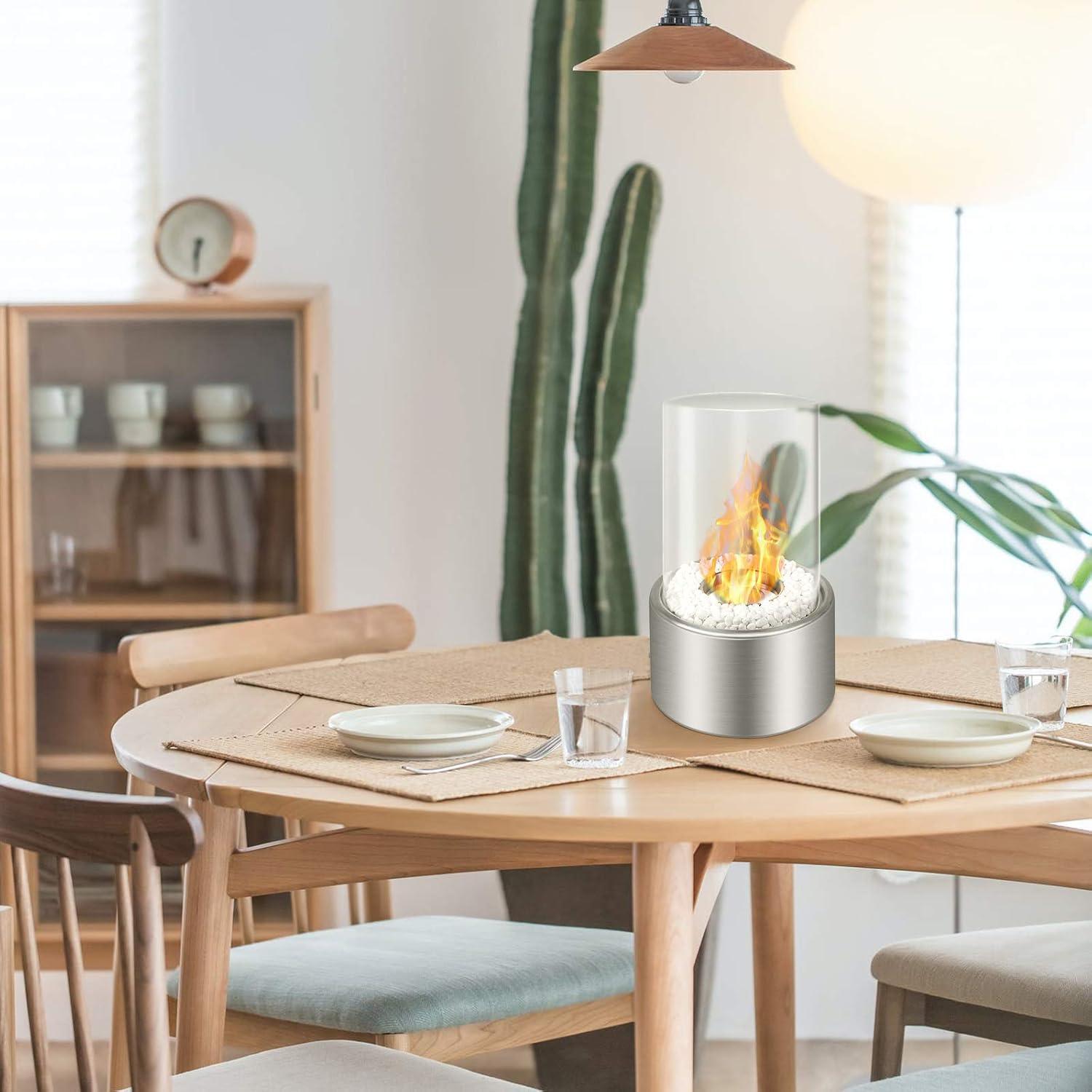 Bio Ethanol Kamin Tischkamin Silber für drinnen und draußen