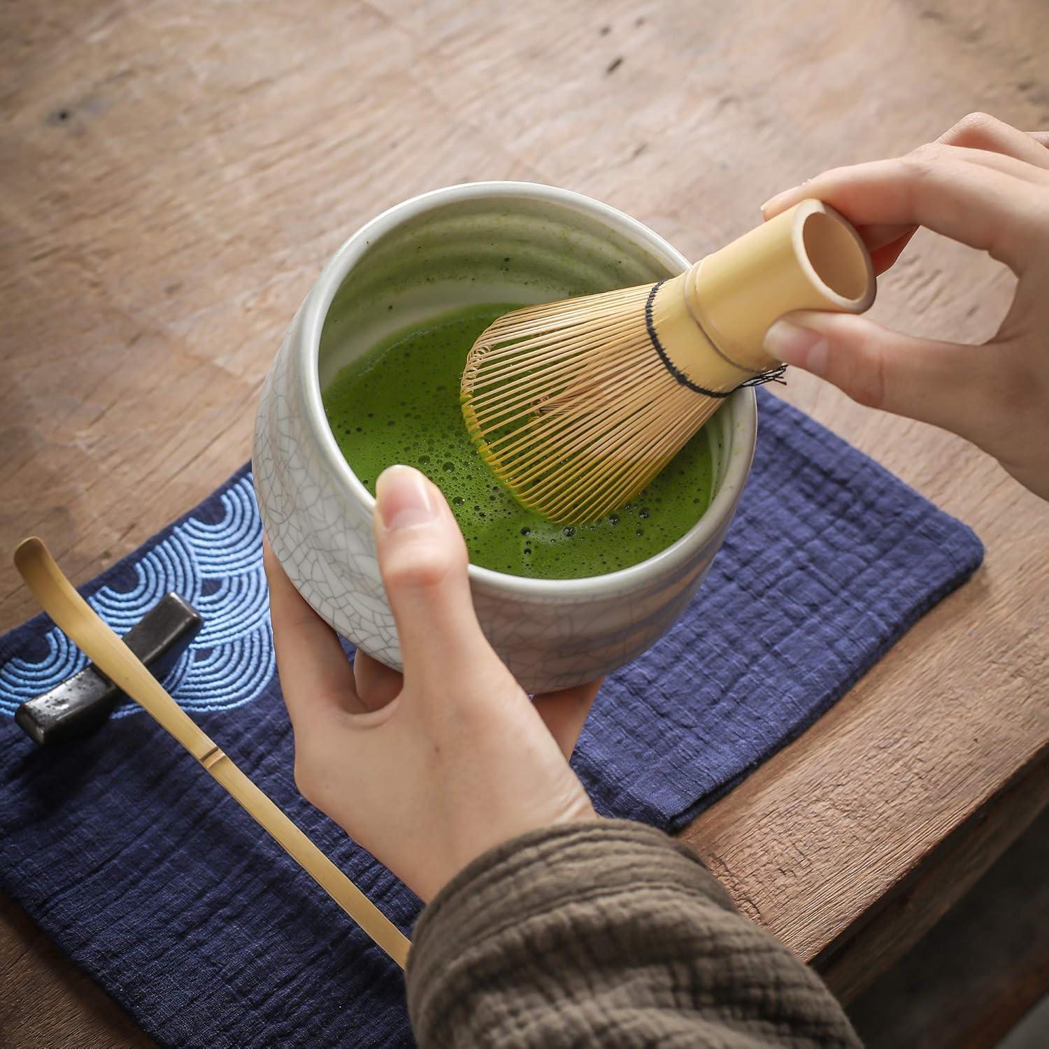 Matcha Tafelservice Set Bambus Teeset Schneebesen Keramik Elfenbein