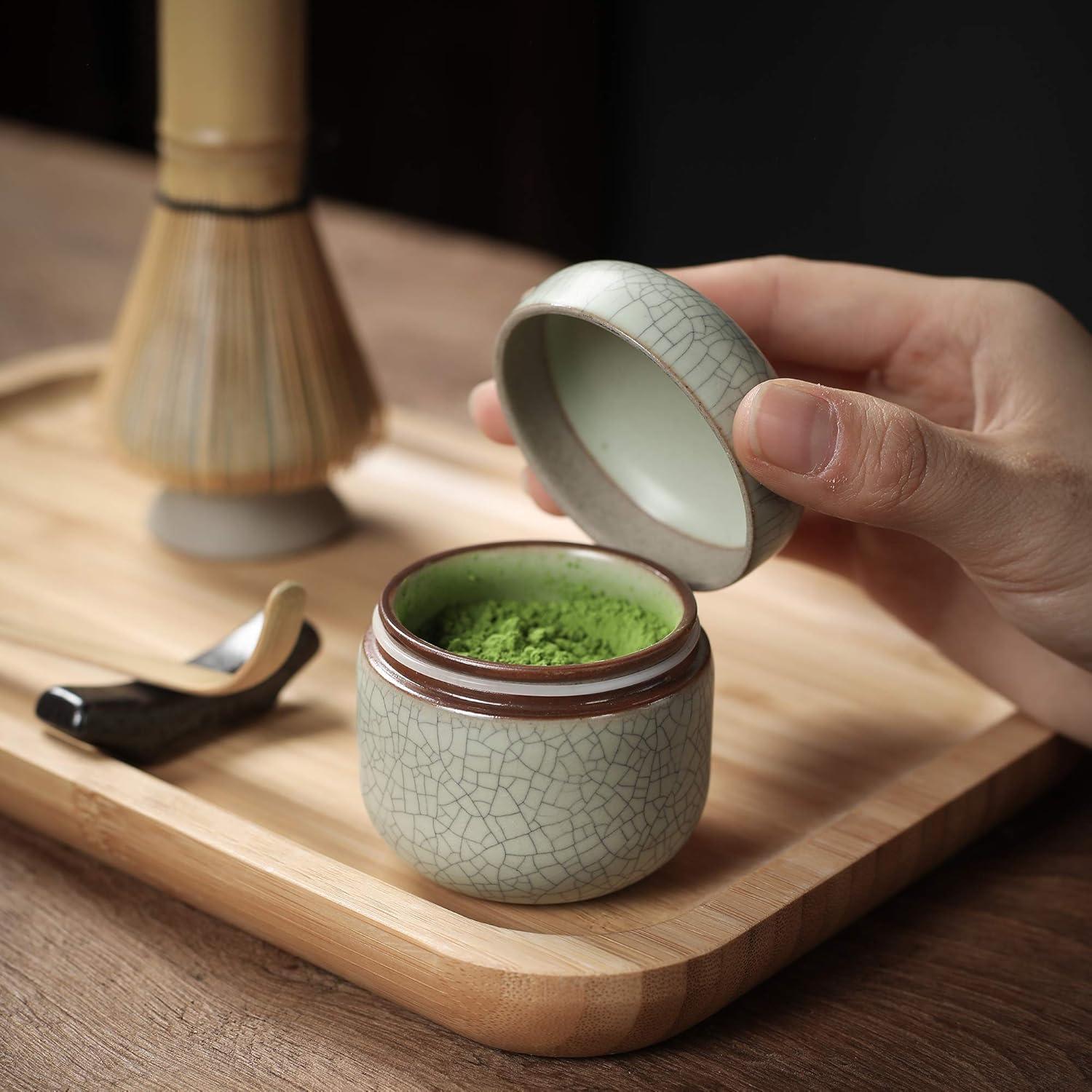 Matcha Tafelservice Set Bambus Teeset Schneebesen Keramik Elfenbein