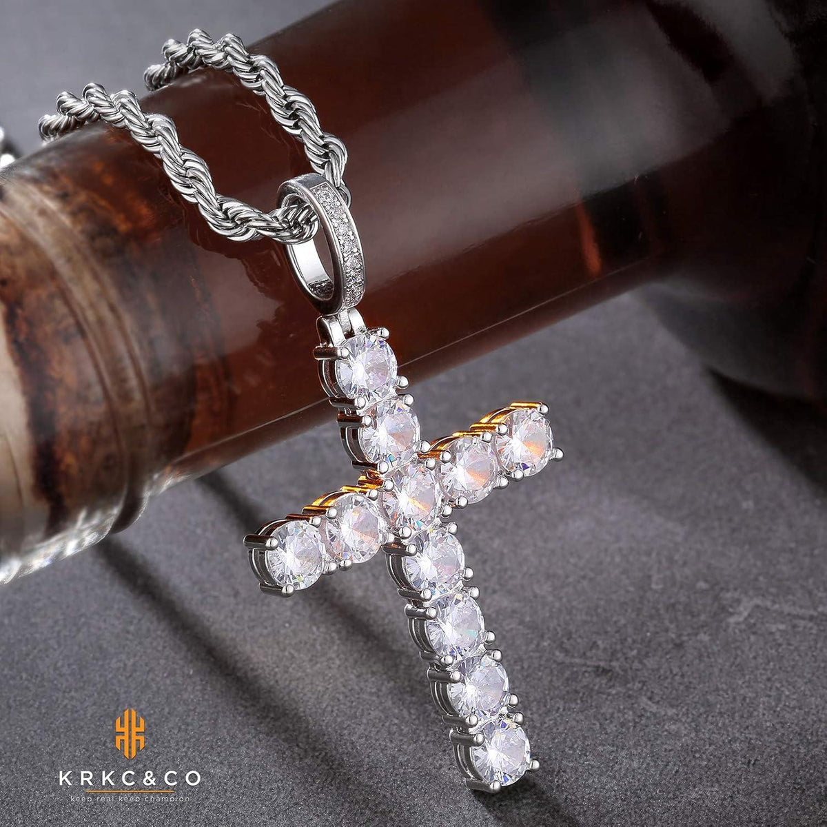 Zirkonia Kreuz Kette 14K Gold plattiert Iced Out Anhänger 41/46/51/56cm