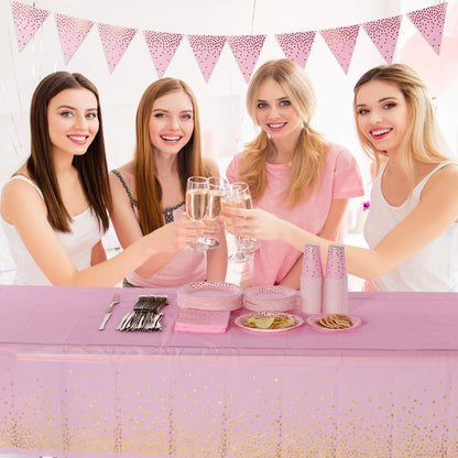 2 Stück Pink Gold Party Tischdecke Rechteck Tisch 137x274cm