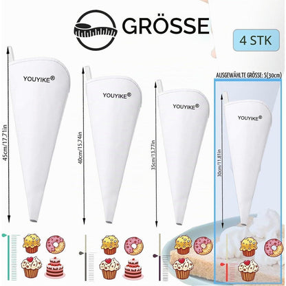 Wiederverwendbare Spritzbeutel Set – 4 Größen für Kuchen & Torten