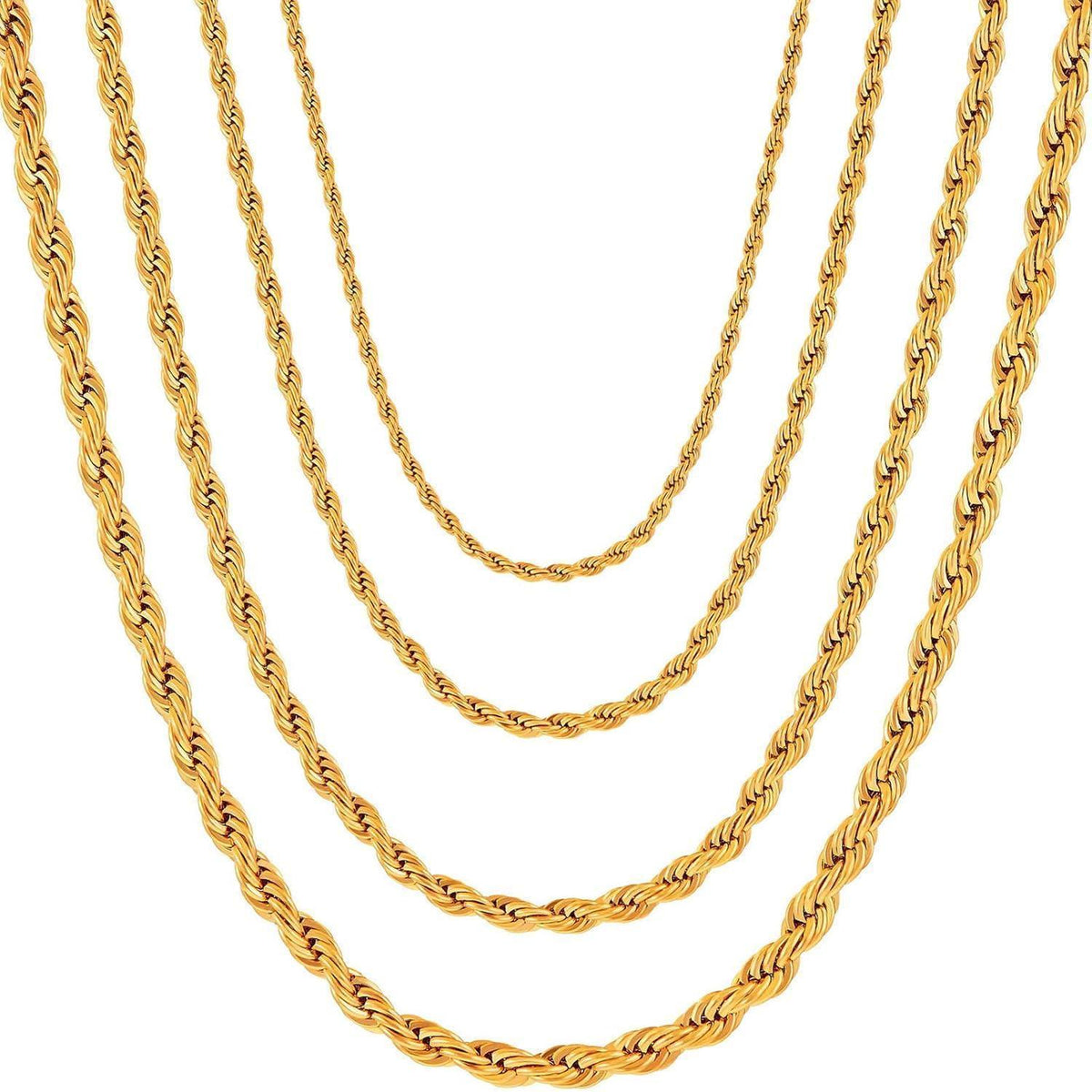 Herren Damen Edelstahl Halskette Verdrehte Seilkette 2-5mm 45-80cm Gold