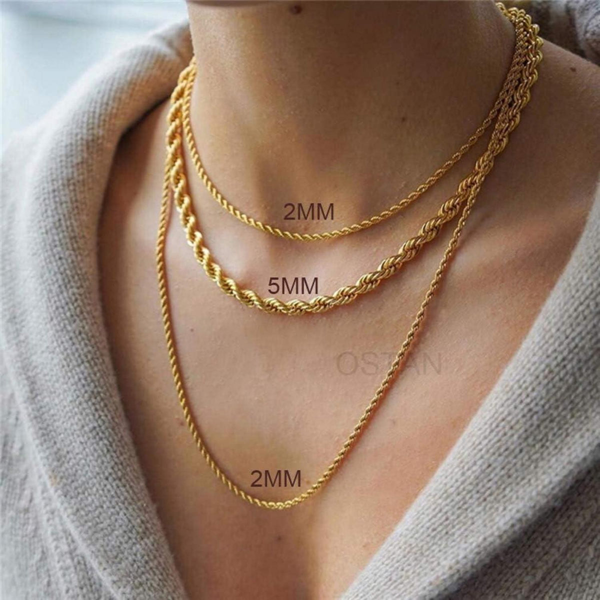 Herren Damen Halskette Edelstahl Verdrehte Kette 2-5mm Gold 45-80cm