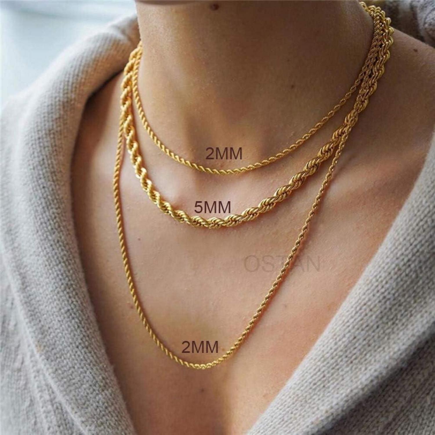 OSTAN Herren/Damen Edelstahl Halskette Seilkette Gold 45-80 cm 2-5 mm