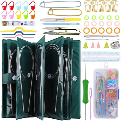 Edelstahl Rundstricknadel Set mit Zubehör & Tasche