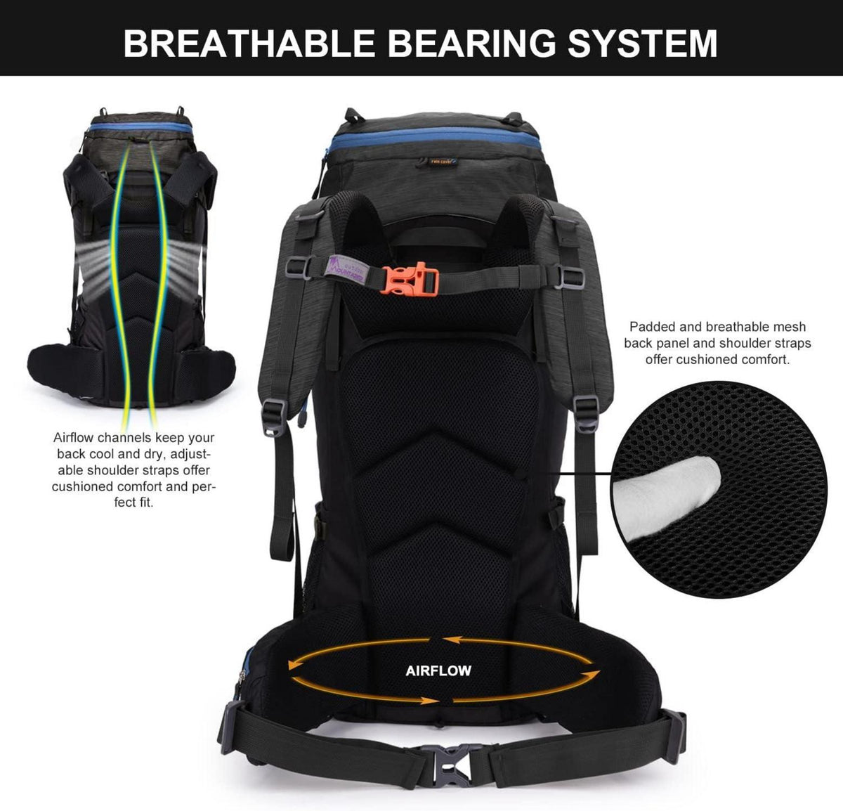 50L Trekkingrucksack Wanderrucksack Herren Damen Outdoor Camping mit Regenhülle