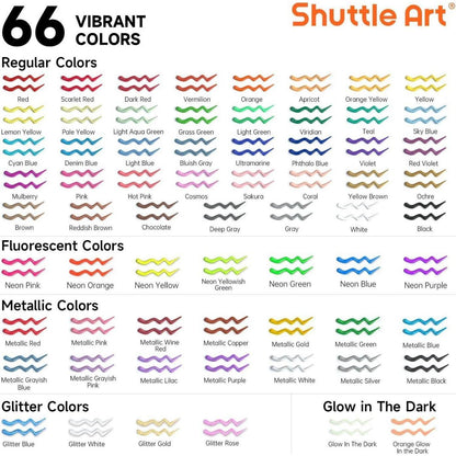 3D Textilfarben Set, 66 Farben, Waschfest, Metallic, Neon, Glitzer