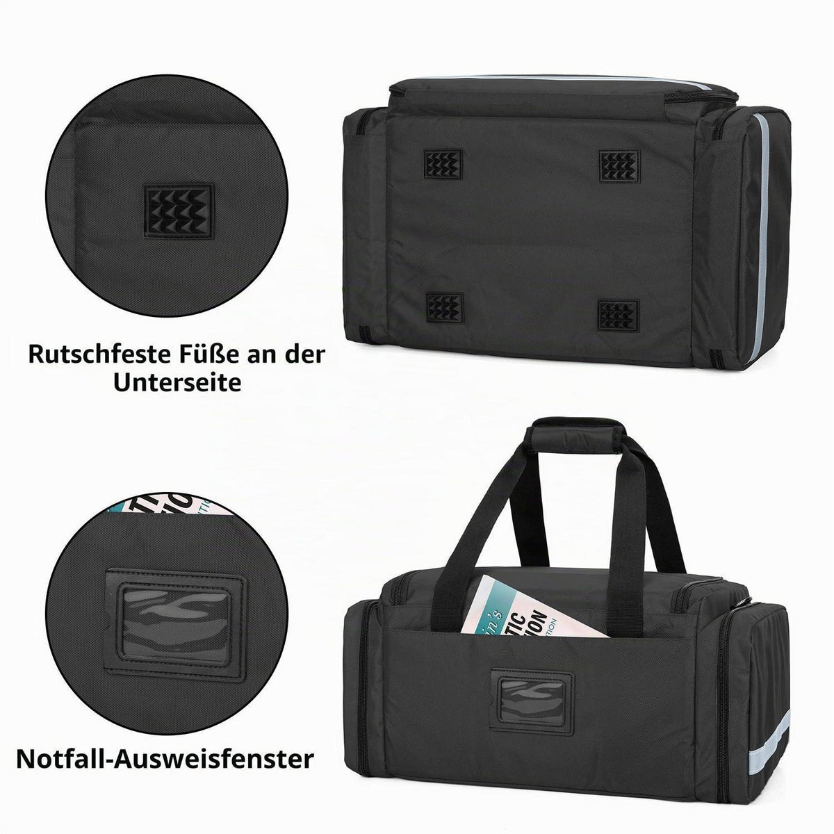 Erste-Hilfe-Tasche mit Trennwänden & rutschfestem Boden Schwarz