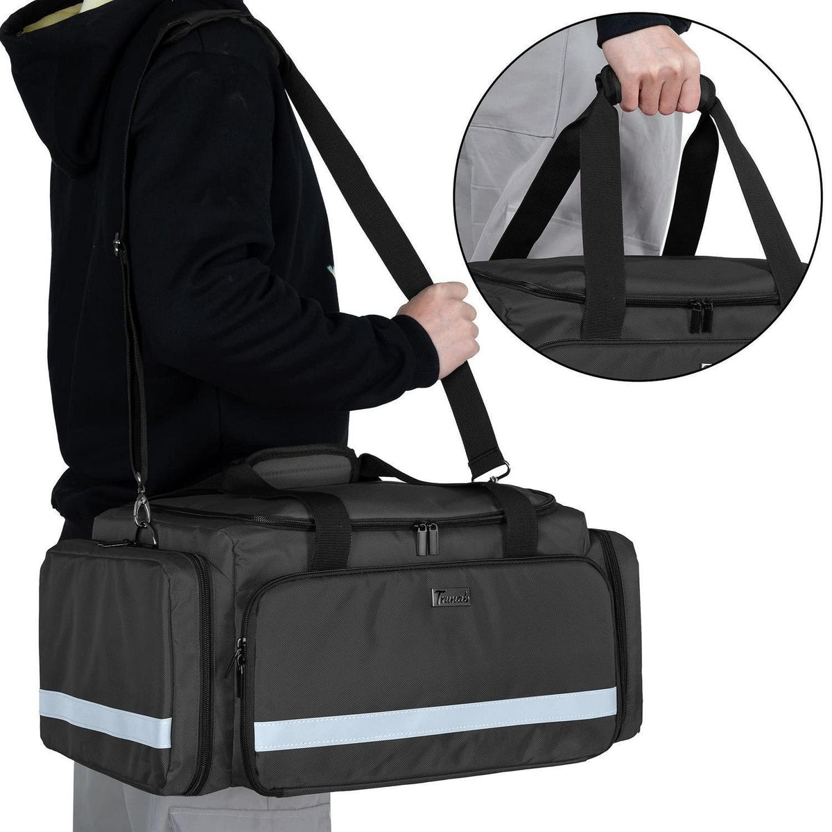 Erste-Hilfe-Tasche mit Trennwänden & rutschfestem Boden Schwarz