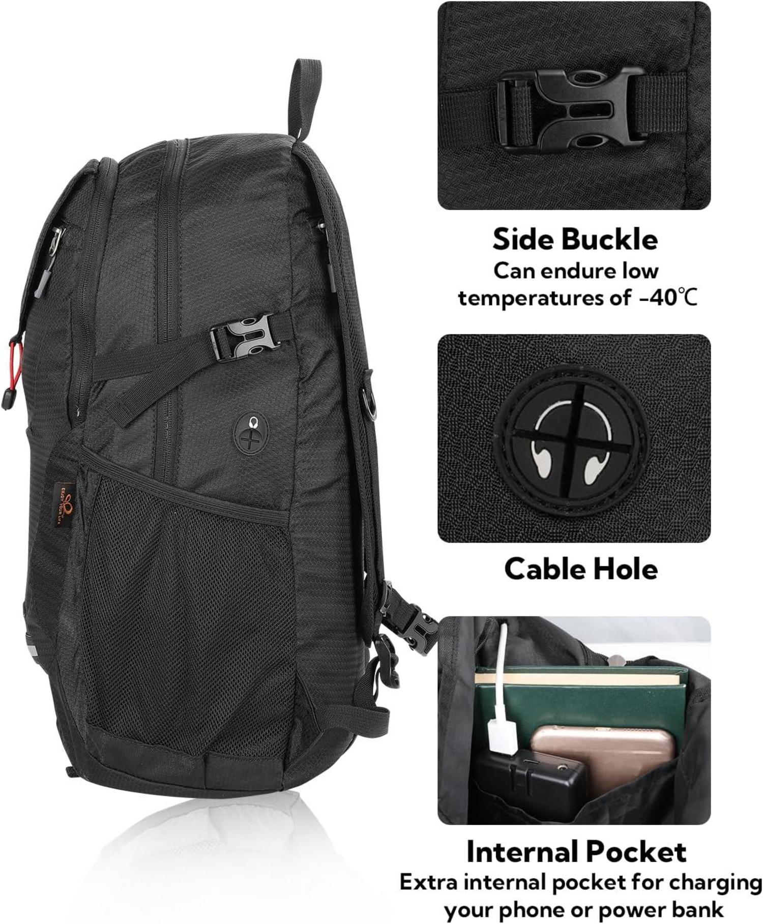 WATERFLY Faltbarer Wanderrucksack 30L mit Nassfach Schwarz