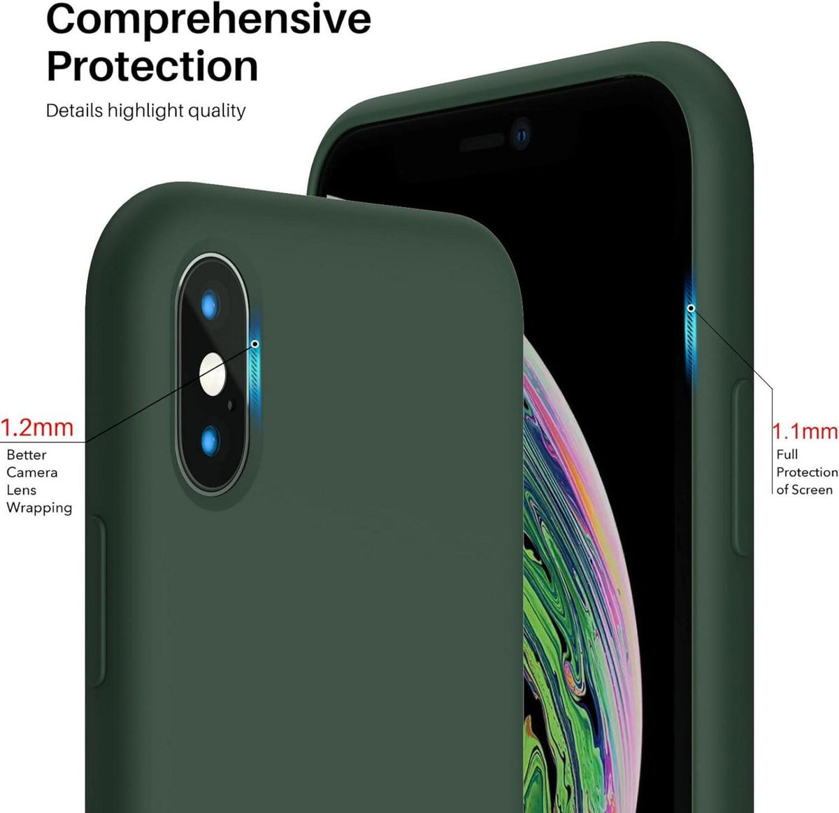 ORNARTO iPhone XS/X Silikon Case Handyhülle Schutz Zyperngrün 5,8 Zoll