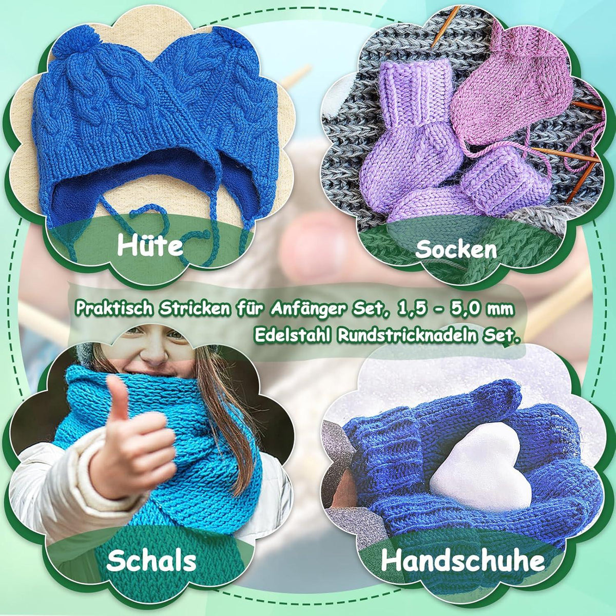 Edelstahl Rundstricknadel-Set 11 Stück 1,5 mm - 5,0 mm 40 cm