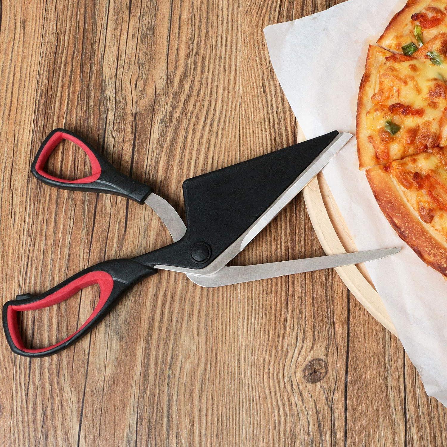 Pizzaschere Edelstahl Griff Multifunktionale Küchenschere 27cm Schwarz Rot