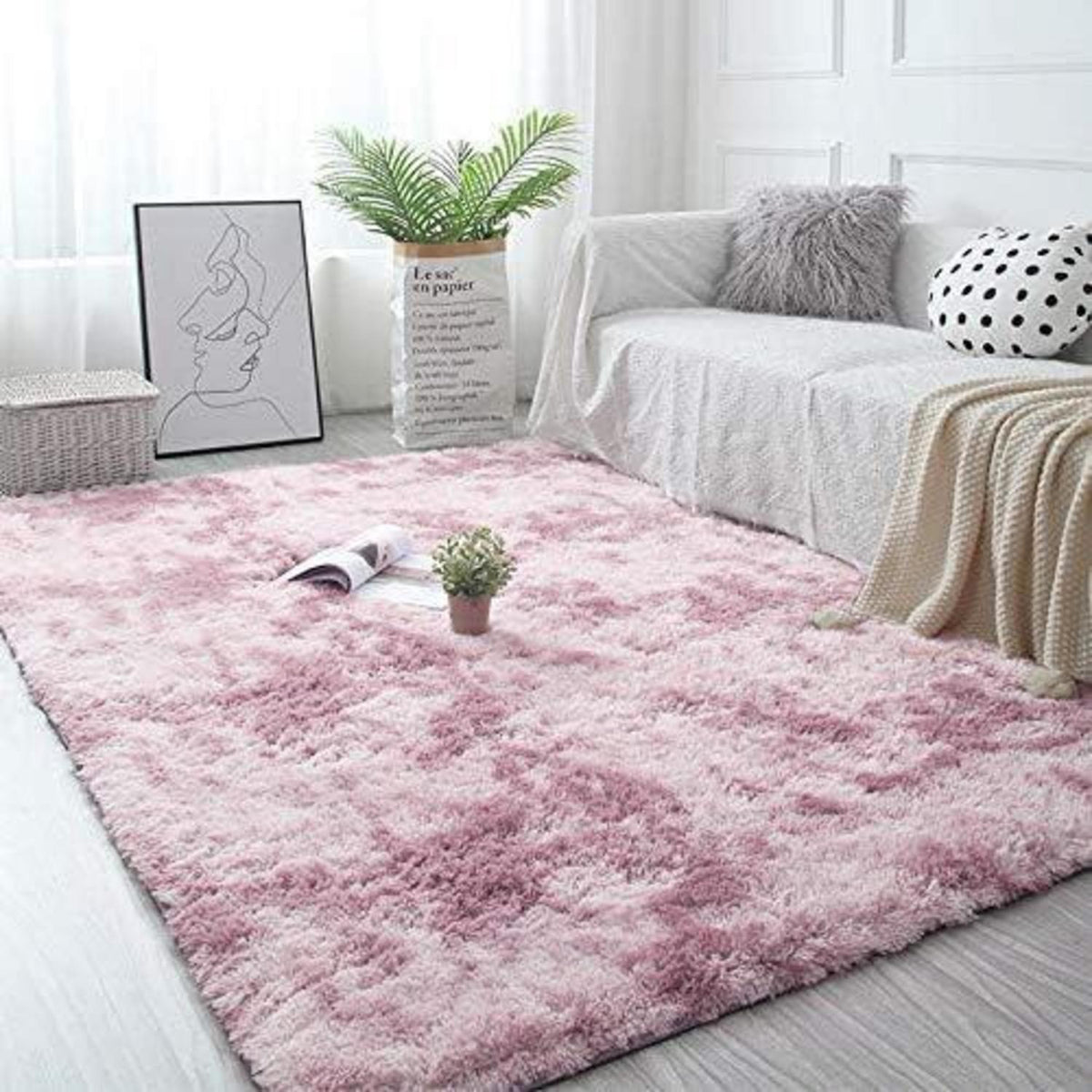 Flauschiger Teppich Rosa 120x160 cm - Weicher Wohnzimmerteppich