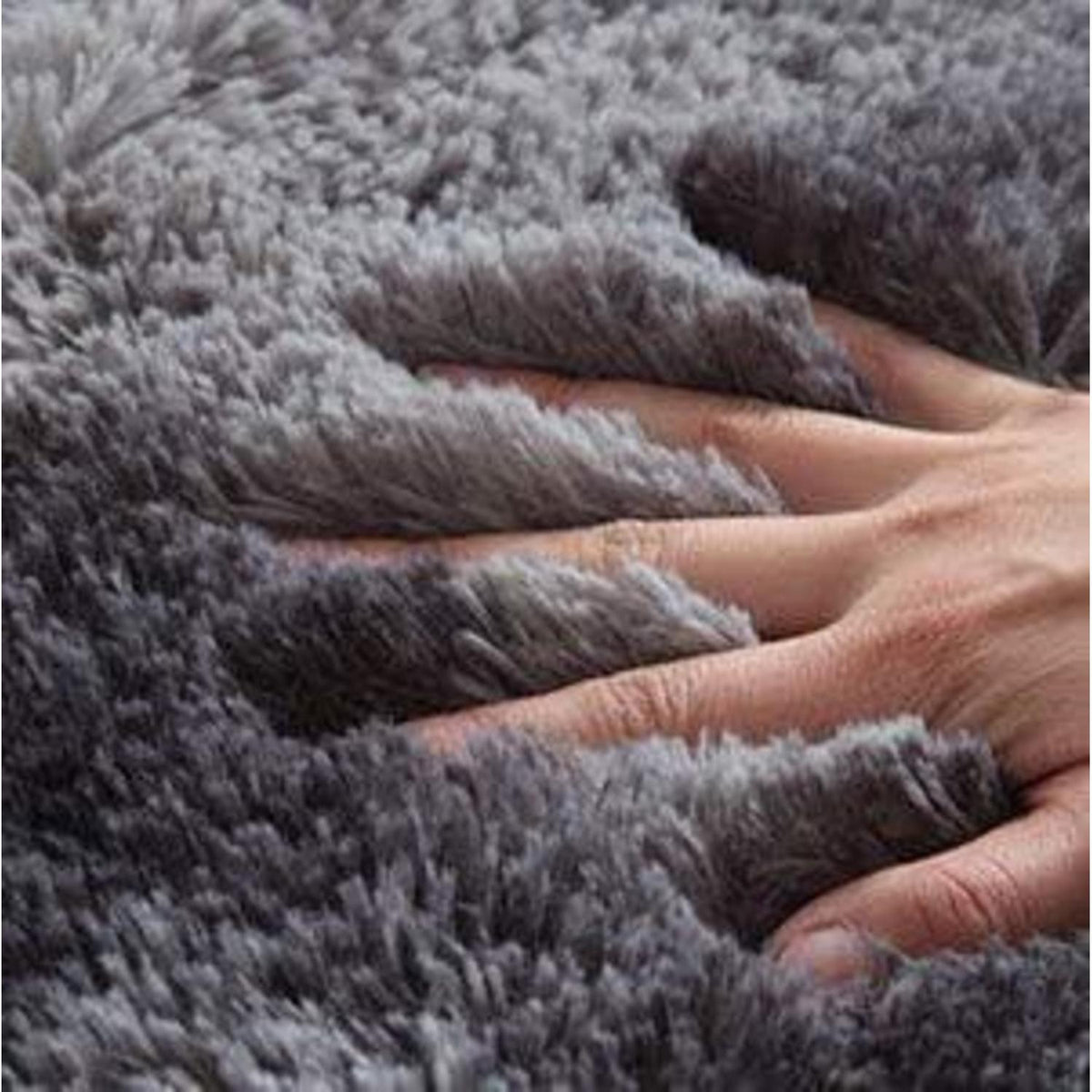 Runder Flausch Teppich Schwarz Grau 140cm – Weich & Rutschfest