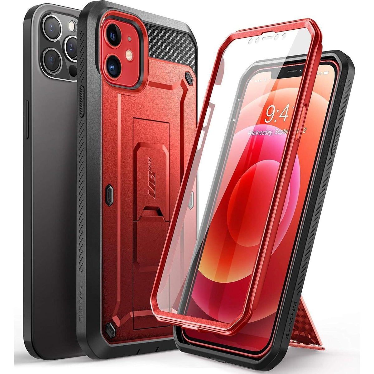 iPhone 12/12 Pro Hülle mit Gürtelclip & Displayschutz, Rot
