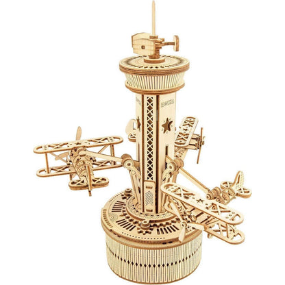 ROKR Mechanisches Holz 3D Puzzle Flugzeug Turm Modellbau Kit