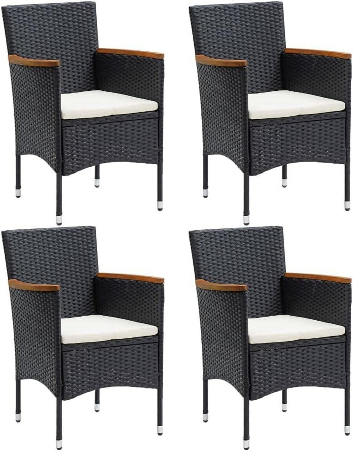 Gartenstuhl-Set 4er Rattan Akazienholz Armlehnen ergonomisch