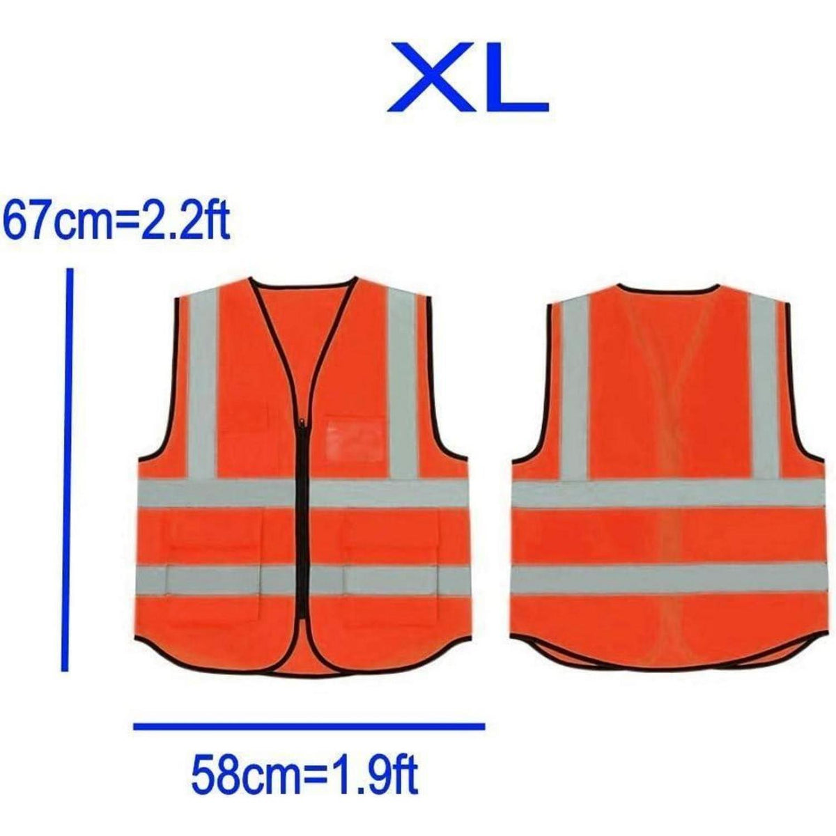 Warnweste Mesh mit Taschen und Reißverschluss, Orange, 3XL