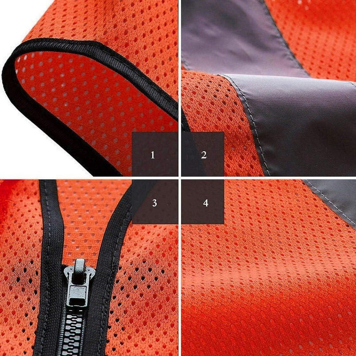Warnweste Mesh mit Taschen und Reißverschluss, Orange, 3XL