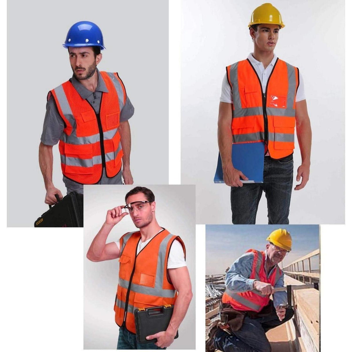 Warnweste Mesh mit Taschen und Reißverschluss, Orange, 3XL