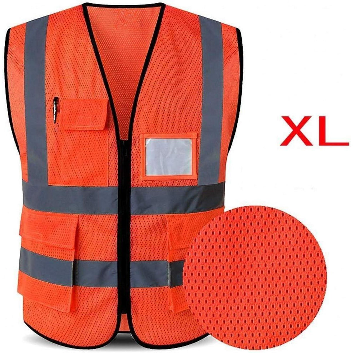 Warnweste Mesh mit Taschen und Reißverschluss, Orange, 3XL