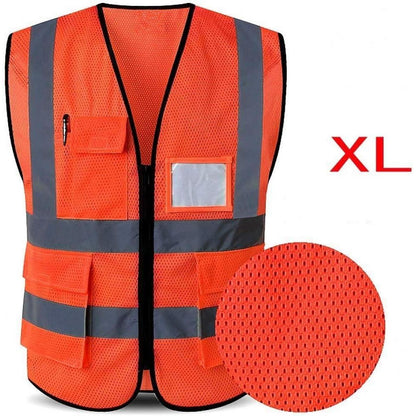 Warnweste Mesh mit Taschen und Reißverschluss, Orange, 3XL