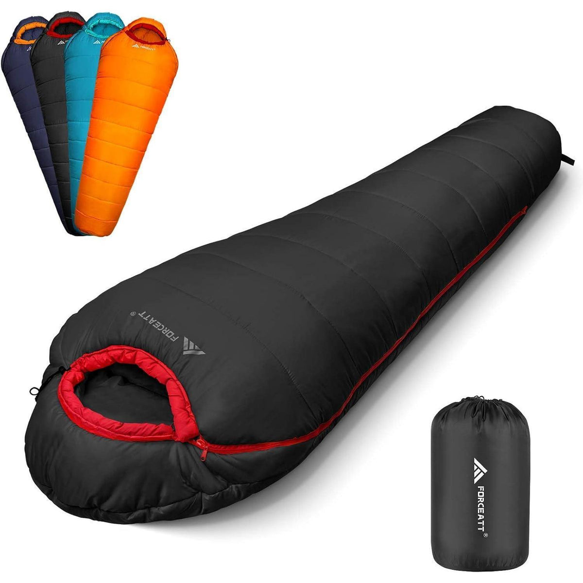 Mumienschlafsack 4 Jahreszeiten -10°C bis 15°C, wasserdicht, ultraleicht, Schwarz