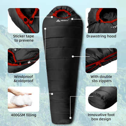 Mumienschlafsack 4 Jahreszeiten -10°C bis 15°C, wasserdicht, ultraleicht, Schwarz
