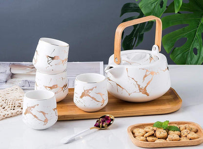 Japanisches Keramik Teeset mit Teekanne, 4 Teetassen