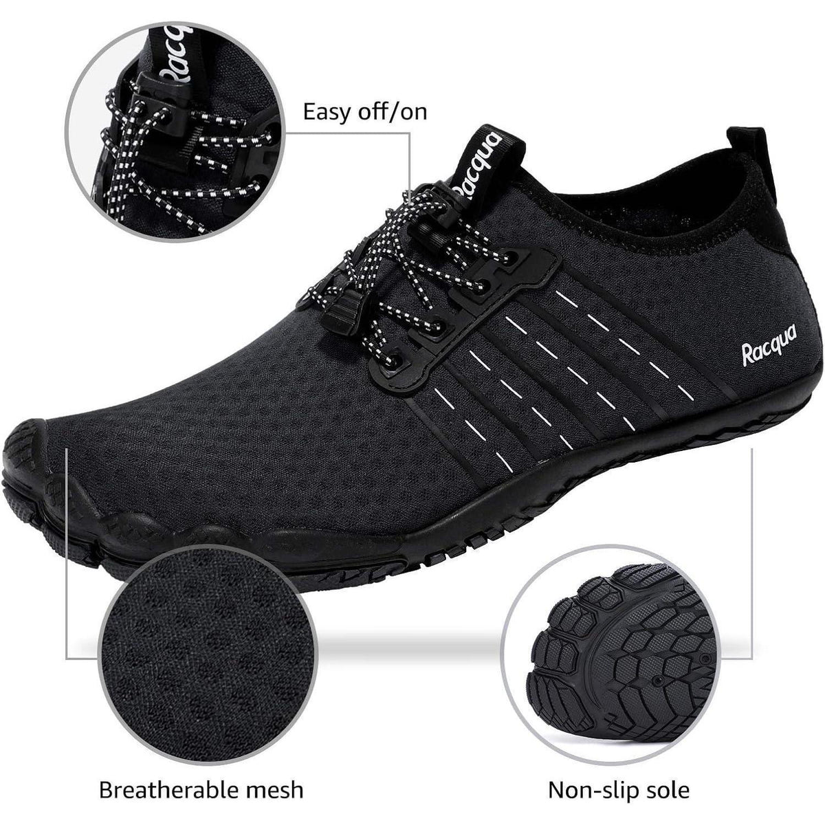 Aqua Schuhe Herren Damen Barfuß mit Drainage Schwarz
