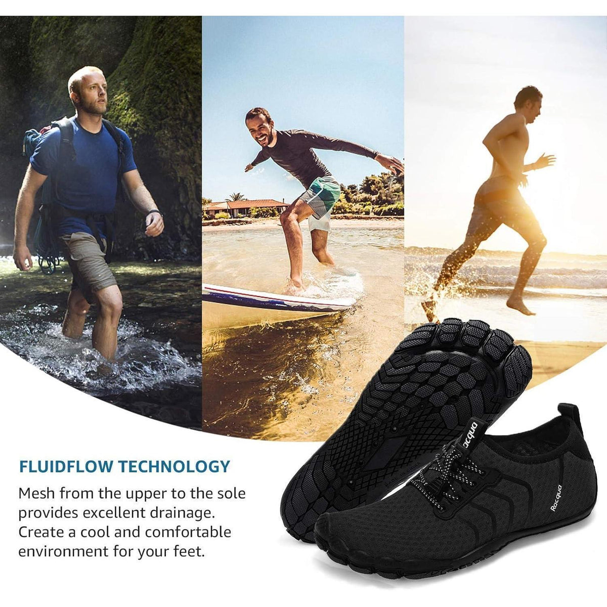 Aqua Schuhe Herren Damen Barfuß Wasserschuhe Schnelltrocknend Schwarz