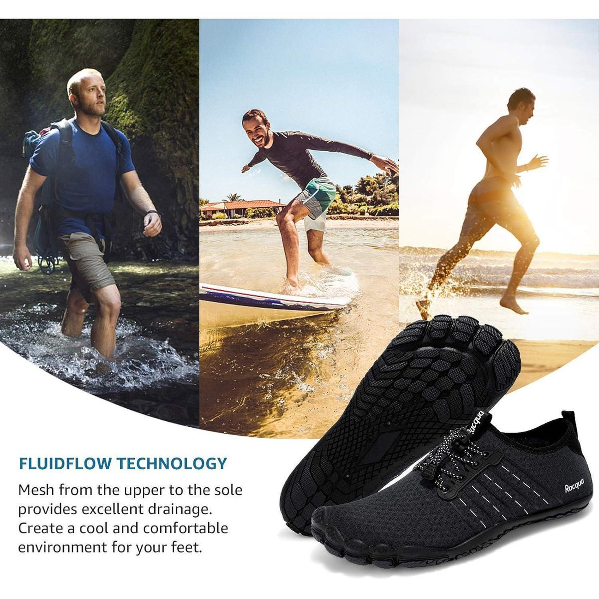 Aqua Schuhe Herren Damen Barfuß Wasserschuhe Schnelltrocknend Schwarz
