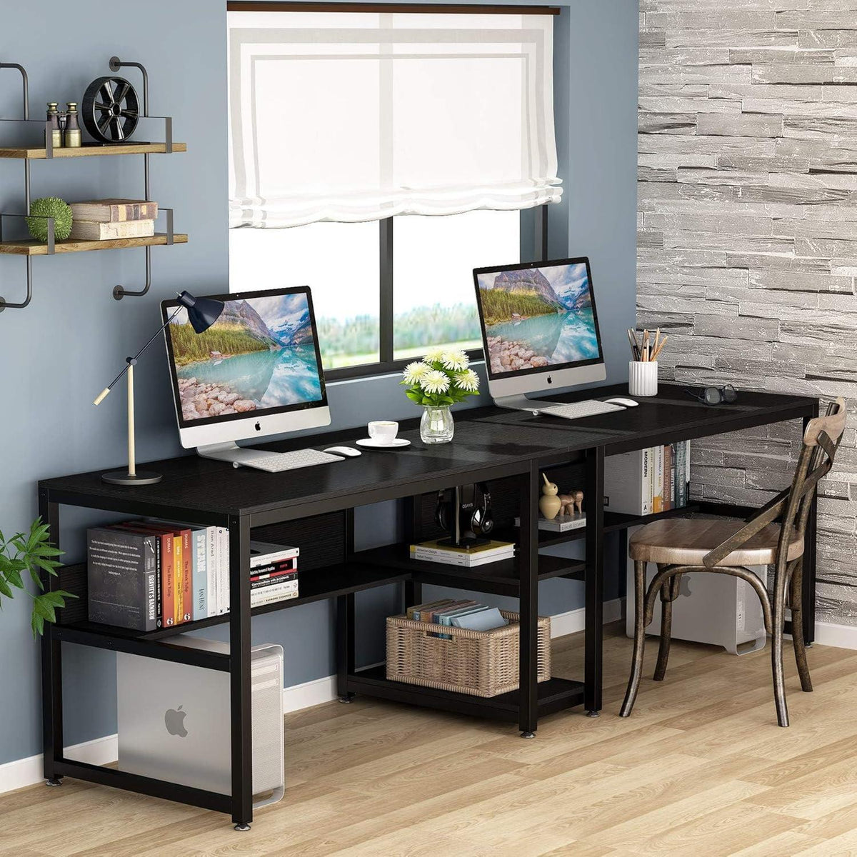 Doppelter Schreibtisch 200cm – Rustikaler Home Office Arbeitstisch