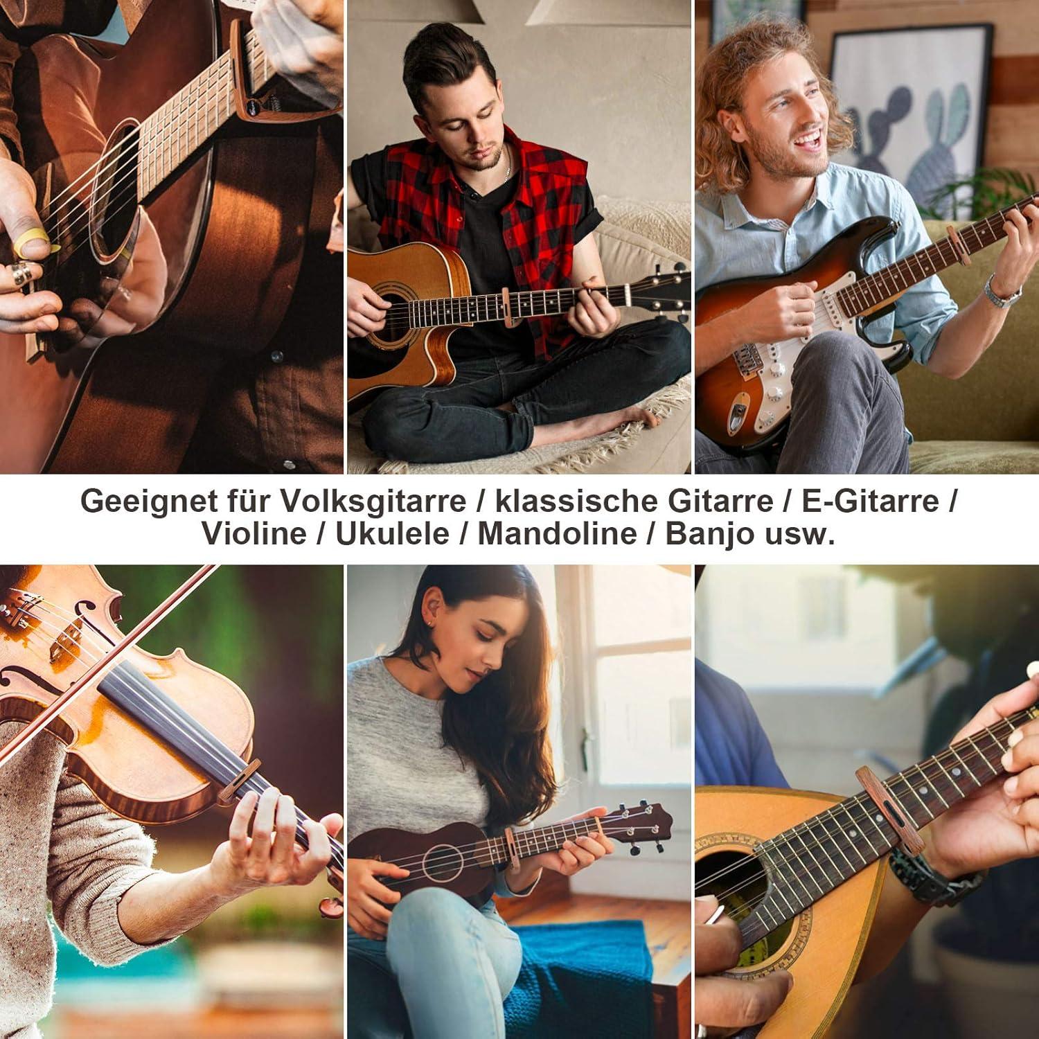 Anpro Kapodaster für Gitarre mit 6 Plektrum Picks, Holzfarbe