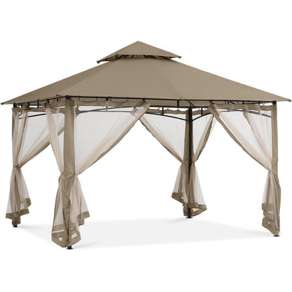 Gartenpavillon 3.35x3.35m mit Netz und Doppeldach, Khaki