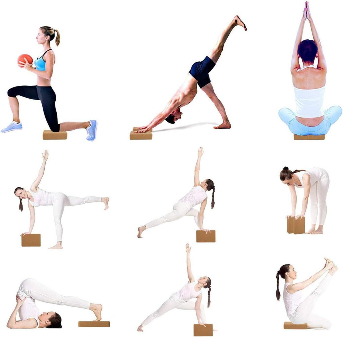 Yoga Block Kork 2er Set Naturkork Blöcke Pilates Training-Anfänger