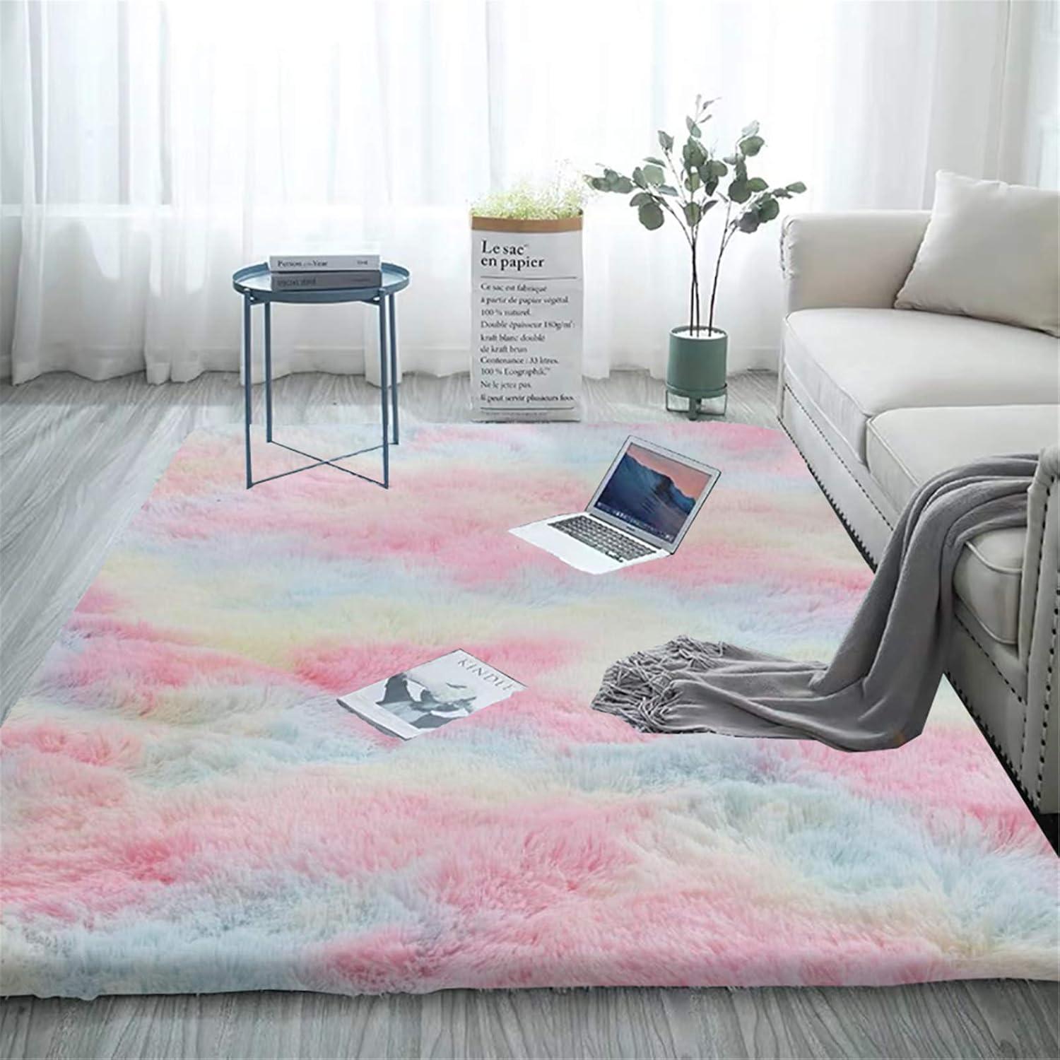 Modernes Flauschiger Teppich Regenbogen Batik 90x150cm