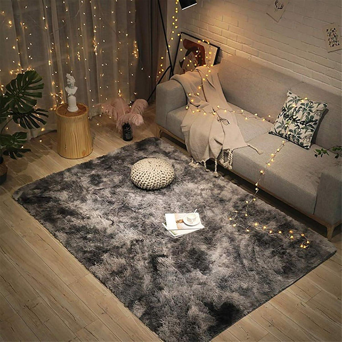 Soft Shaggy Teppich Flauschiger Batik-Teppich Dunkelgrau 150 x 240 cm