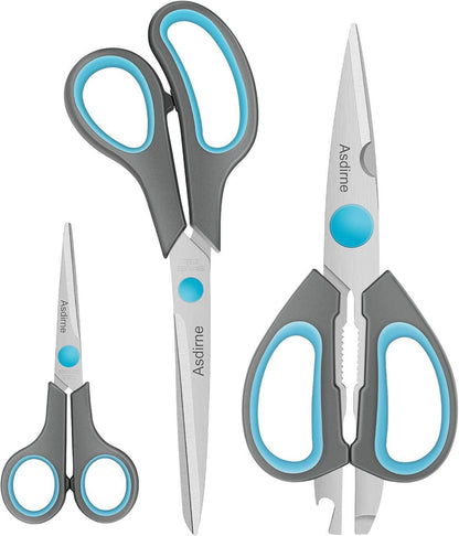 Multifunktionale Küchenschere Set 3-tlg. Edelstahl Blau/Grau