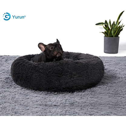 Flauschiges Hundebett rund, Schwarz 120x120x20cm