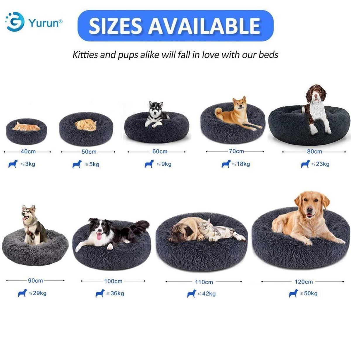 Flauschiges Hundebett rund, Schwarz 120x120x20cm